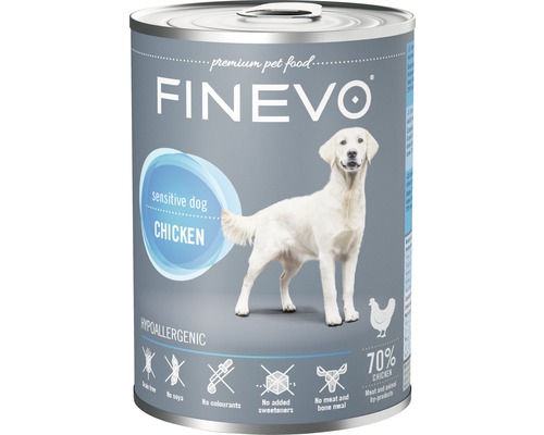 Pâtée pour chiens FINEVO Sensitive Dog Poulet pur 800 g, monoprotéine, Singleprotein