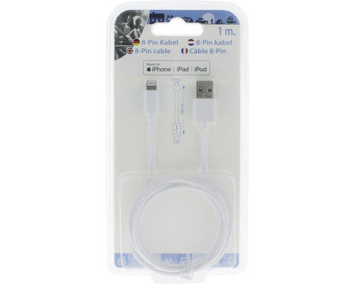 8-Pin Kabel, 1 Meter, zum Aufladen von iPhone, iPad und iPod