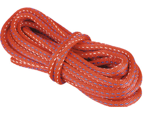 Mamutec Seil Paraloc Polypropylen Ø 10 mm x 10 m rot/blau/weiss Orangefarbenes Seil mit weißen und blauen Akzenten