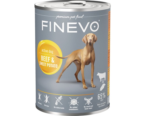 Nourriture humide pour chiens Active Dog FINEVO bœuf avec de la patate douce 400 g