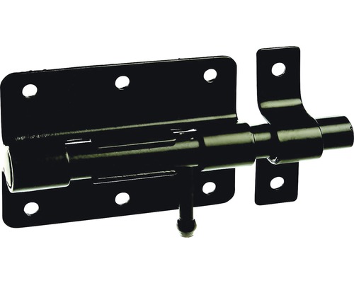 Bolzenriegel mit befestigter Schlaufe 80x58 mm schwarz kunststoffbeschichtet Schieberiegel aus Metall
