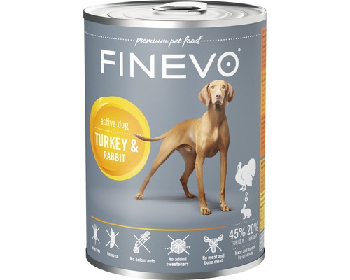 Nourriture humide pour chiens Active Dog FINEVO lapin et dinde 800 g
