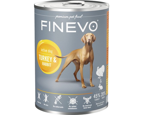 Hundefutter nass FINEVO Active Dog Kaninchen und Truthahn 800 g