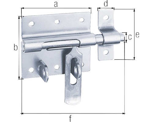 Loquet de porte en métal avec indications de dimensions