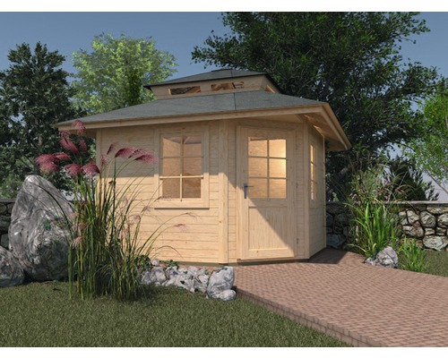 Abri de jardin weka 149 pentagonal avec élément de toiture et plancher 238x238 cm naturel