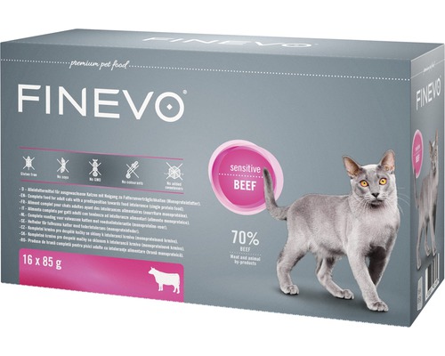 Pâtée pour chats FINEVO Sensitive Cat Bœuf pur 16x85 g, monoprotéine, Singleprotein