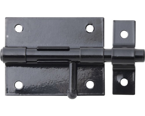 Bolzenriegel mit befestigter Schlaufe 66x100 mm schwarz kunststoffbeschichtet Schieberiegel aus Metall