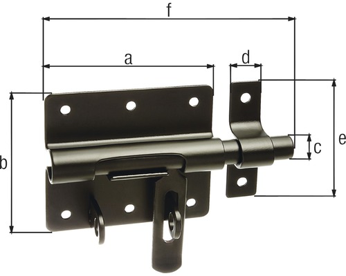 Illustration eines Türriegels mit Maßangaben