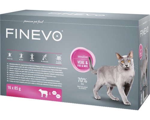 Pâtée pour chats FINEVO Sensitive Cat Veau avec Fos&Mos 16x85 g, monoprotéine, Singleprotein