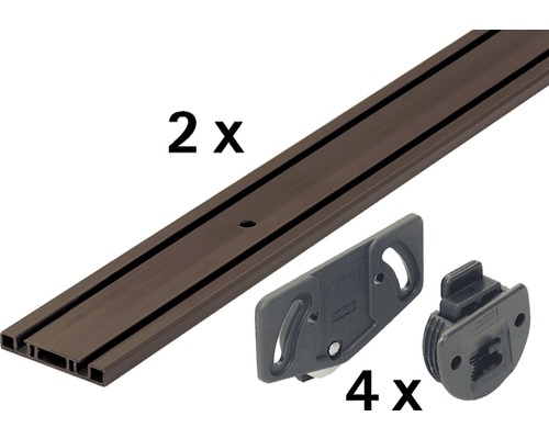 Schiebetür-Komplettset SlideLine 55 für zwei Schiebetüren, 2000 mm, braun