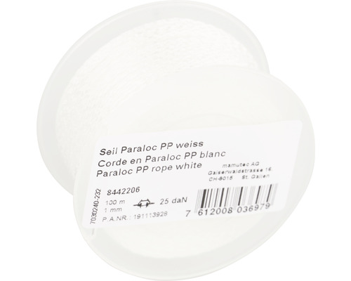 Seil Paraloc Mamutec Polypropylen weiss Ø 1 mm, 100 m