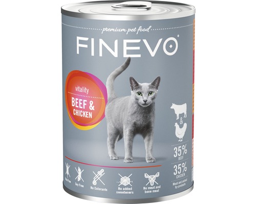 Katzenfutter nass FINEVO Vitality Rind und Huhn 400 g Finevo Katzenfutter mit Rind und Huhn in der Dose