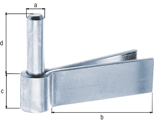 Penture de portail avec les dimensions a, b, c et d