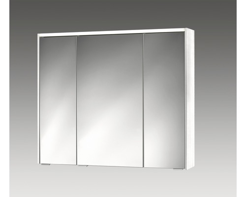 Armoire de toilette à LED Sieper Khalix lxhxp 90x74x15 cm aspect bois blanc Armoire de toilette avec trois portes miroir pour la salle de bains