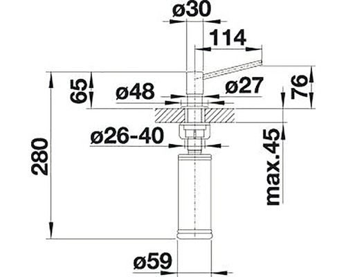 Masszeichnung einer Armatur mit Durchmesserangaben in Millimetern