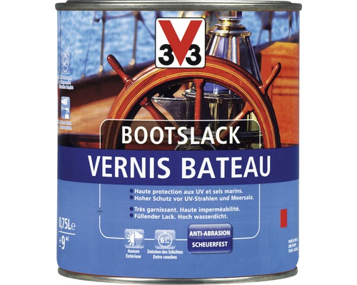 Vernis de bateau brillant, incolore 750 ml Boîte de vernis bateau avec des informations sur la protection UV et la résistance à l''eau salée