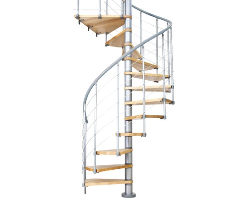 Escalier en colimaçon avec marches en bois et rampe