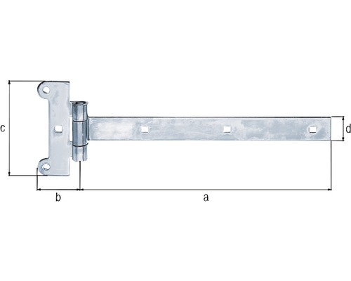 T-Scharnier mit Maßangaben