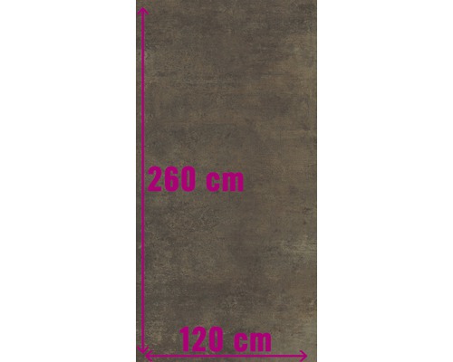XXL Wand- und Bodenfliese Industrial Copper anpoliert 120 x 260 x 0,7 cm R10 B Fliesenmuster mit den Maßen 260 cm mal 120 cm