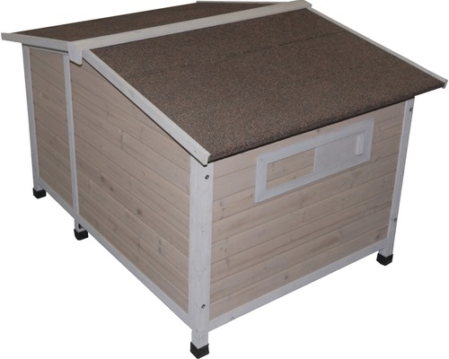 Holzhundehütte mit Fenster und Satteldach