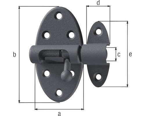 Technische Zeichnung eines Drehriegels mit Maßangaben