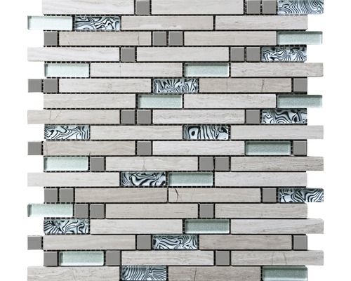 MIRAVA Stein-Stahl-Holz Mosaik BxLxS 29.8x30x0.8 cm Mosaikfliese aus Naturstein, Glas und Keramik