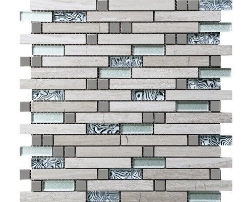 MIRAVA Stein-Stahl-Holz Mosaik BxLxS 29.8x30x0.8 cm