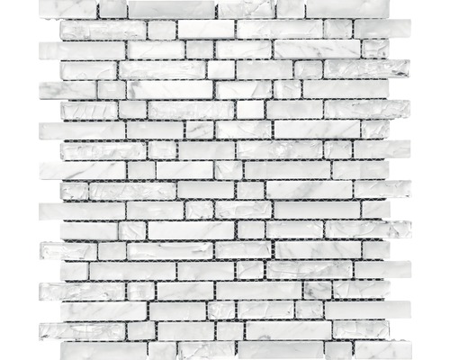 Mosaïque de verre avec pierre blanc 29.8x30.5 cm Panneau de mosaïque avec pierres rectangulaires en marbre et verre