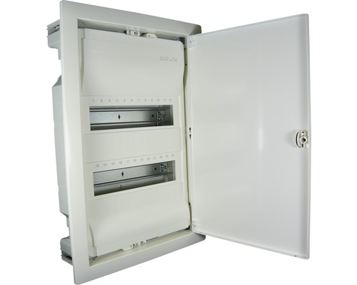 Répartiteur UP Hager 2 rangée 24 modules Boîtier de distribution avec porte ouverte pour installation électrique