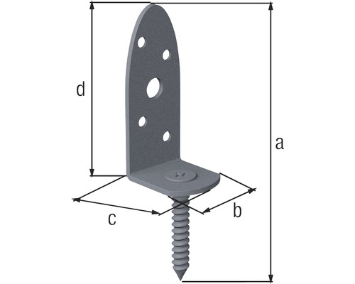 Connecteur d''angle avec vis et dimensions a, b, c et d