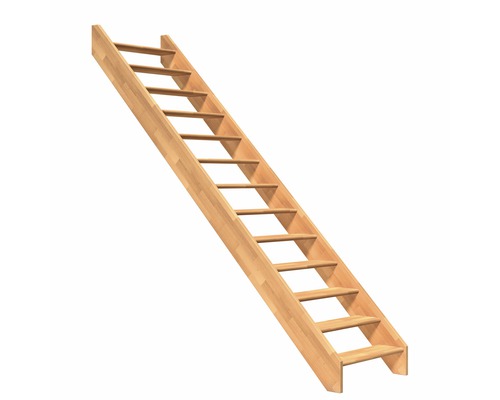 Escalier à limons Pertura Elenie bois de hêtre lamellé-collé sans contremarches sans balustrade non traité droit 14 Pièce(s) marches/15 pas de marche sans garde-corp