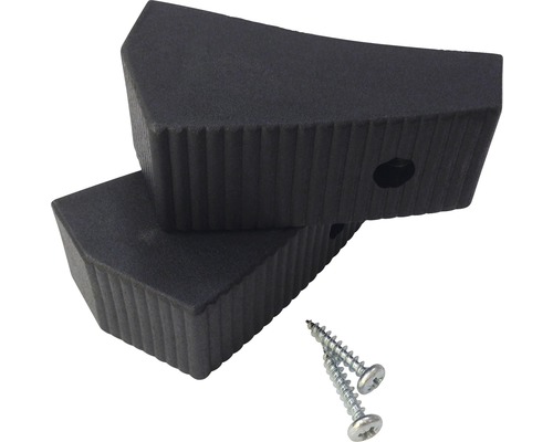 Pieds en caoutchouc pour escaliers escamotables Deux protections d''angle noires en caoutchouc avec vis