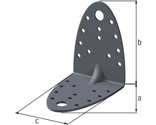 Connecteur d''angle avec trous et indications de dimensions a, b, c