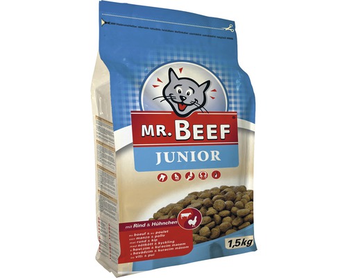 Croquettes pour chats MR. BEEF Premium Junior boeuf et poulet 1,5 kg