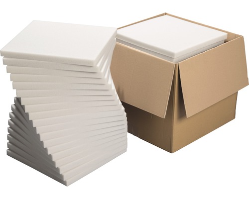 Plaques de mousse à côté d''un carton ouvert