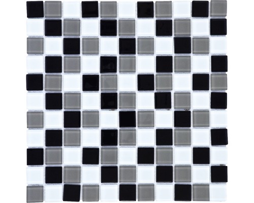 Mosaïque de verre, noir-beige-blanc 30x30 cm Mosaïque avec des éléments carrés dans différentes tonalités