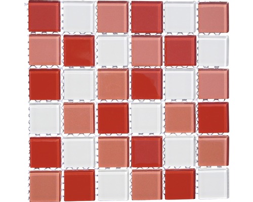 Mosaïques de verre, rouge-rouge clair-blanc, 30 x 30 cm