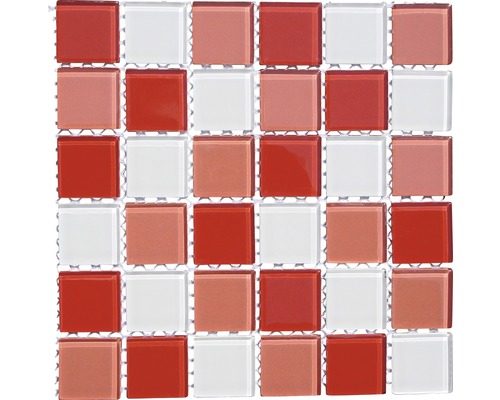 Mosaïques de verre, rouge-rouge clair-blanc, 30 x 30 cm Carreaux de mosaïque en verre dans différentes nuances de rouge et blanc