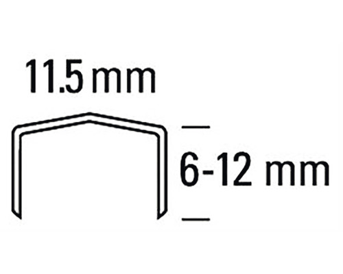 Abmessungen einer Klammer: 11,5 mm breit, 6 bis 12 mm Schenkellänge
