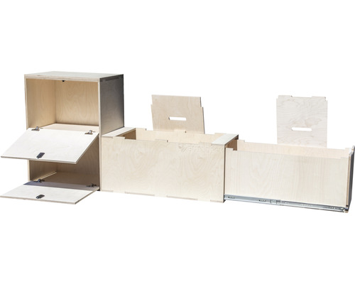 Holzmöbelbausatz mit Schrank, Schubladen und Stauraum