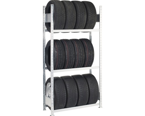 Schulte Étagère à pneus étagère de base zinguée 2750 x 1500 x 400 mm 4 niveaux capacité de charge 600 kg