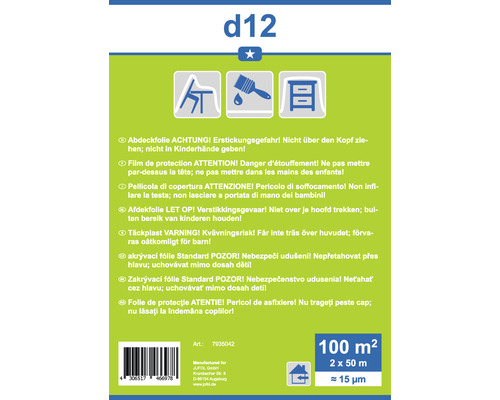 Abdeckfolie mit Warnhinweisen zu Erstickungsgefahr