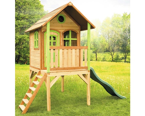 Spielhaus aus Holz mit Rutsche und Leiter für den Garten