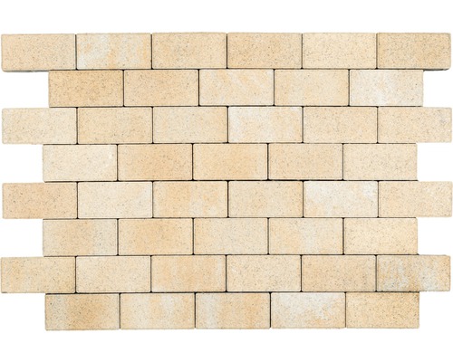 Rechteckige Verblendsteine aus Stein sind im Mauerverband dargestellt.