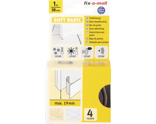 fix-o-moll Joint de porte SOFT BASIC marron 38mm, 1m Joint de porte, un mètre de long et 38 millimètres de large
