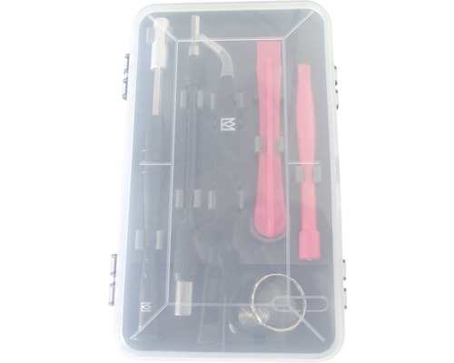 Kit d''outils dans une mallette en plastique transparent