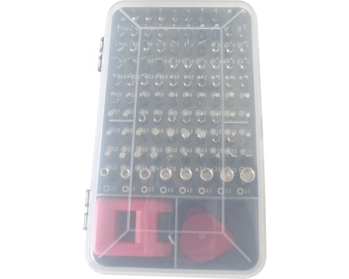 Jeu d''embouts dans une boîte de rangement transparente