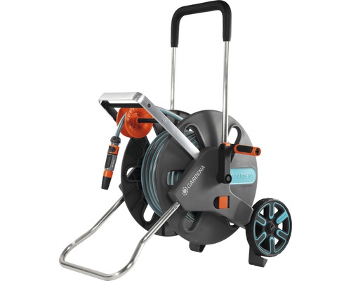 Chariot porte-tuyau d''arrosage avec roues et enrouleur de tuyau