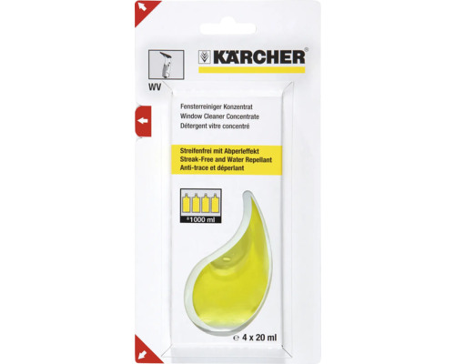 Kärcher Concentré pour nettoyage des vitres 4x20 ml Kärcher Nettoyant vitre concentré pour un nettoyage sans traces et un effet déperlant