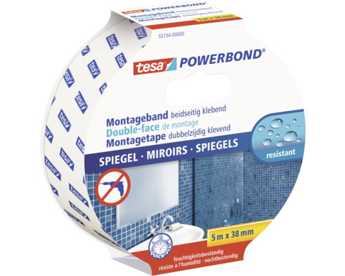 Bande de montage tesa® Powerbond pour miroirs 5 m x 38 mm Ruban de montage pour miroir Tesa Powerbond 5 m x 38 mm